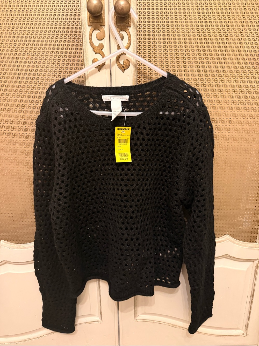 Full Tilt Black Open-Weave Crewneck Sweater